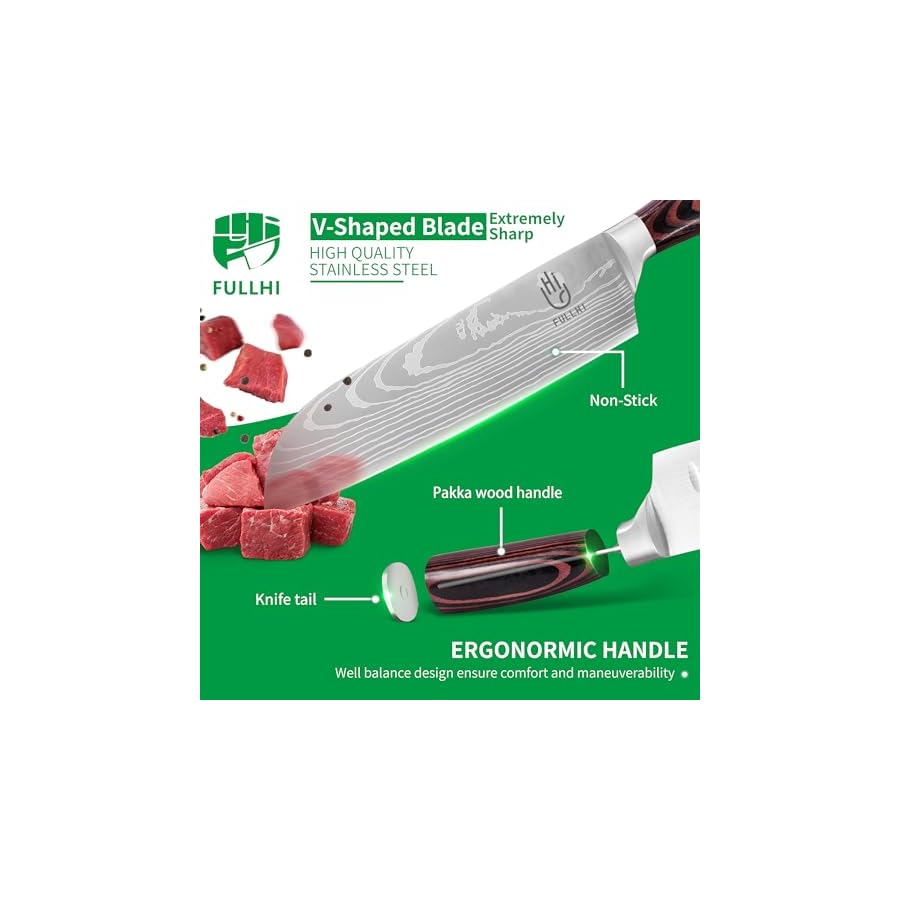 FULLHI-15pcs-Japanese-Knife-Set-with-Magnetic-Knife-Block-Holder-Premium-German-Stainless-Steel-Kitchen-Knife-Set FULLHI 15pcs Japanese Knife Set with Magnetic Knife Block Holder, Premium German Stainless Steel Kitchen Knife Set