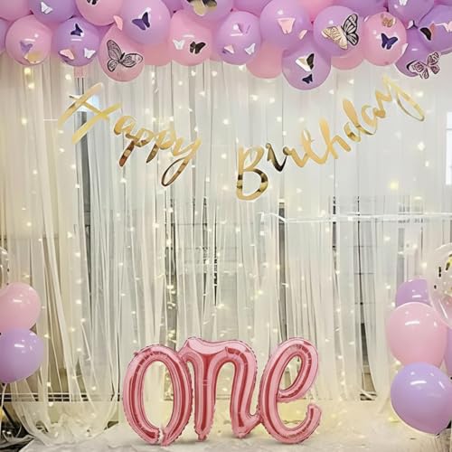 Image of SpecialYou.in Butterfly Theme 1St Birthday Decoration Items For Girls With Pastel Pink & Purple Balloons For Birthday Decor & One Foil Balloon, Birthday Balloons For Decoration - 74 Pcs