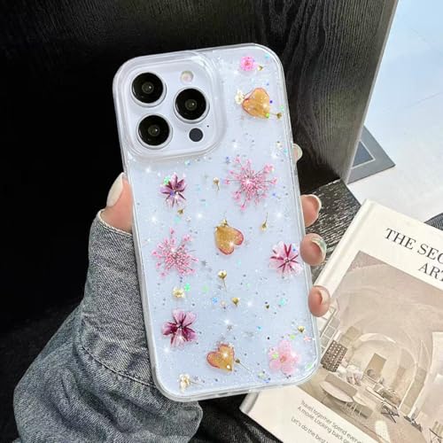 Coque antichoc iPhone 14 Pro Max fleur séchée protection fine transparente rose - 4