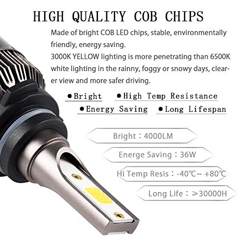 1797 9006 Hb4 Headlight Fog Led Light Bulbs Amber Yellow 3000K Color For Trucks Cars Lamps Drl Lights Fan Plug Daylight Kit Replacement 12V 24V 72W 7200Lm Super Bright Cob Chips Pack Of 2 #TOP1