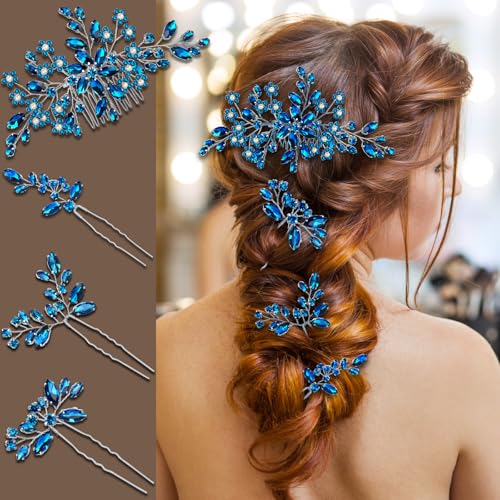 Blue Hair Accessories，Clip Pins Piece Bridal Comb Wedding Headpiece navy