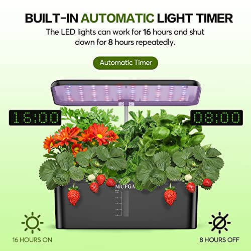 Herb Garden Hydroponics Growing System - Mufga 12 Pods Indoor Gardening System With Led Grow Light, Plants Germination Kit(No Seed) With Pump System,Height Adjustable, Ideal Gardening Gifts For Women #TOP6