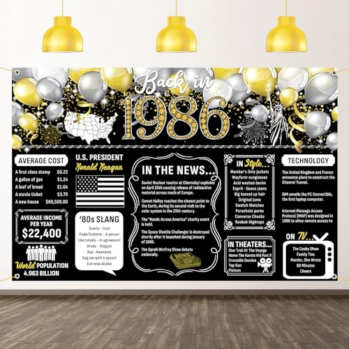 Dill-Dall Back in 1986 Backdrop Large Wall Banner, Cheers to 40 Years, Happy 40th Birthday Anniversary Class Reunion Party Hanging Decorations Poster Supplies Photography Background for Men & Women