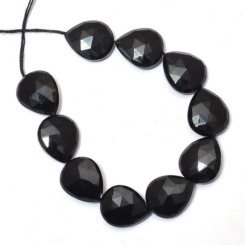 Onyx noir 10x12mm en perles poires facettées haut de gamme pour l'art de la bijouterie fine