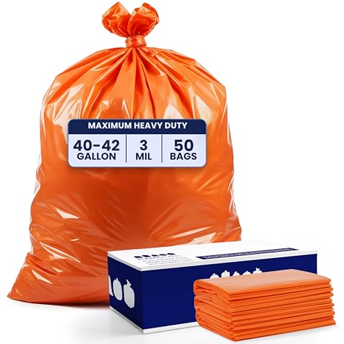 Image of Plasticplace 42 Gallon Trash Bags |3.0 Mil | Orange Heavy Duty Contractor Trash Bags | 33 inch x 48 inch, 50 Count (Pack of 1)