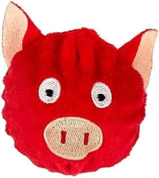 PUREPET Dog Toys 3" Soft Plush Covered Latex Spike Ball Fun Exercise and Dental Benefits Red Pig
