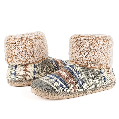 Image of cosyone1997 Cable Knit Slipper Socks for Women Non Slip Soft Sole | Fuzzy sherpa lining, gripper dots, flexible bootie coverage and machine washable care for warm, comfortable indoor wear