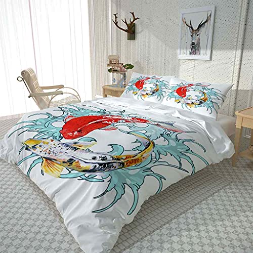 Mucxbe King Bedding Sets Soft Microfiber Red Koi Cosy Duvet Cover 104X90Inch With Zipper Closure And 2 Pillowcases 20X30Inch For Boys Girls Children Teens Bedroom Bedding #TOP1