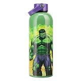 Paladone Borraccia Marvel Hulk in acciaio inossidabile con anello per il trasporto, 500 ml, isolata per mantenere le bevande calde o fredde, con licenza ufficiale