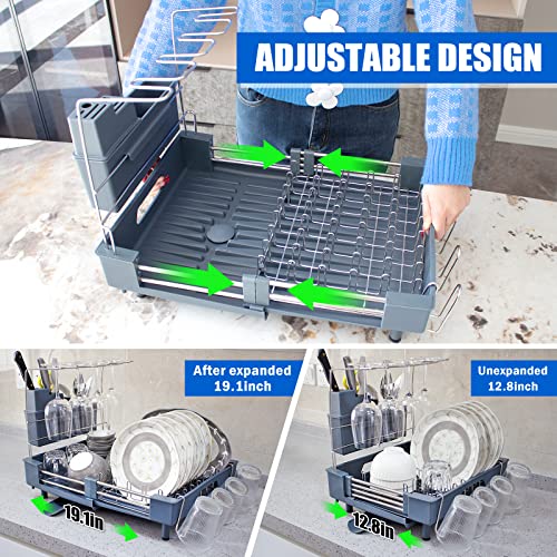 Dofimate Expandable Dish Drying Rack,Dish Racks With Drainboard,Multifunctional Stainless Steel Dish Rack For Kitchen Counter #TOP4