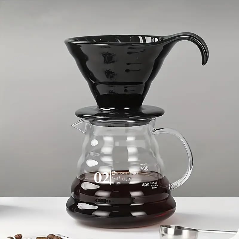 Image of Coffee Glass Server Pot with Lid - 600ml Capacity (02 Size) Heat Resistant Carafe for Pour Over Coffee Maker
