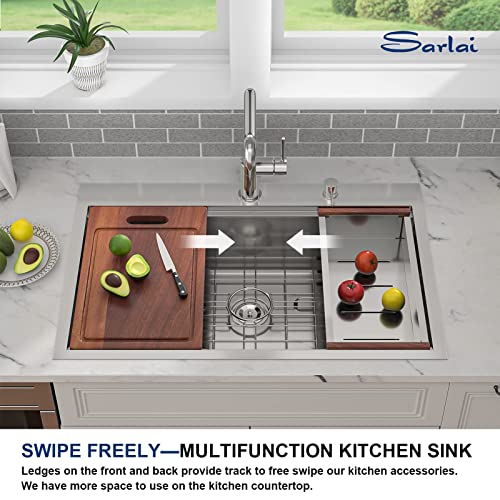28 Drop Kitchen Sink Workstation - Sarlai 28 "X 22" Kitchen Sink Stainless Steel 16 Gauge Ledge Workstation Sink Drop-In Topmount Single Bowl Single Bowl Sink #TOP2
