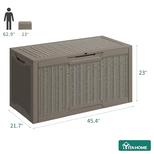 YITAHOME Garden Storage Box Waterproof, 380L Large Outdoor Storage Box with Lid, Lockable Patio Deck Boxes with Handles for Garden Tools Cushion Pillows Pool Supplies,120 x 53 x 63cm, Light Brown - Image 4