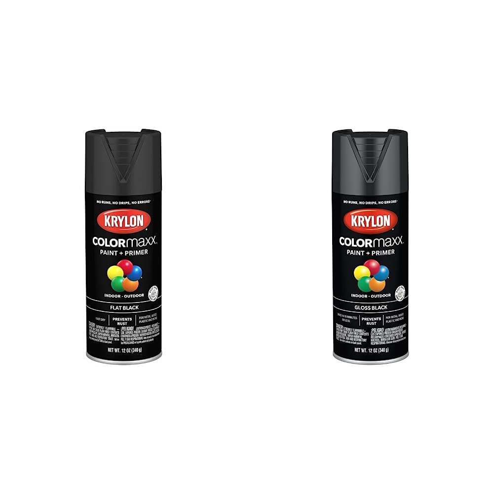 Krylon K05546007 COLORmaxx Spray Paint and Primer for Indoor/Outdoor Use, Flat Black, 12 Ounce & K05505007 COLORmaxx Spray Paint and Primer for Indoor/Outdoor Use, Gloss Black 12 Ounce