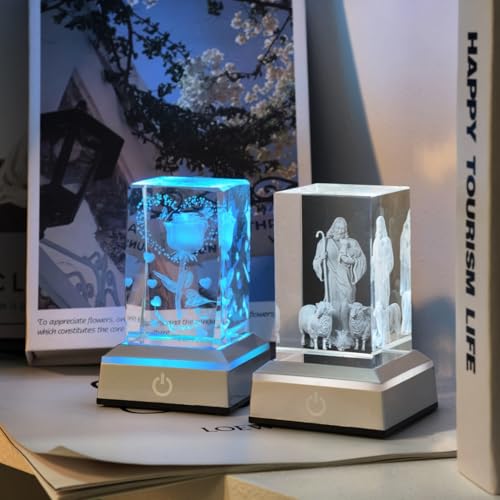 Image of Museum-Style Lighting Base for Feng Shui Crystals - USB /Battery Operated LED Platform for Window Display & Tabletop Decor set of 4 -no cubes