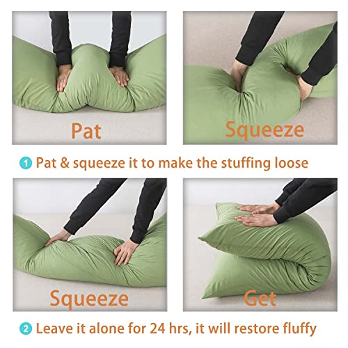 WhatsBedding Memory Foam Body Pillow with Breathable Zippered Cotton Cover, Full Body Pillow for Adults, Long Pillow for Sleeping, Firm Pillow Fluffy Supportive - Sage Green