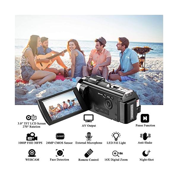MELCAM Videokamera Camcorder, 1080P 30FPS Vlogging Kamera für YouTube, Full HD Camcorder 3-Zoll IPS-Bildschirm 16-facher… – Bild 7