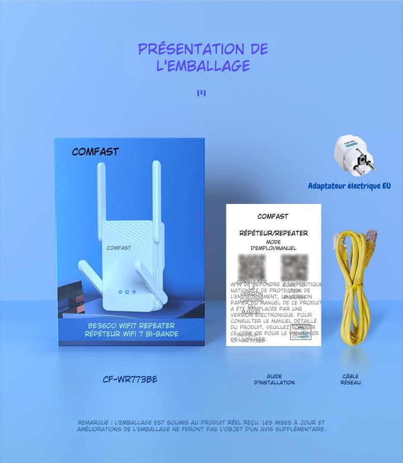 Contents of the COMFAST WR773BE WiFi 7 Repeater package