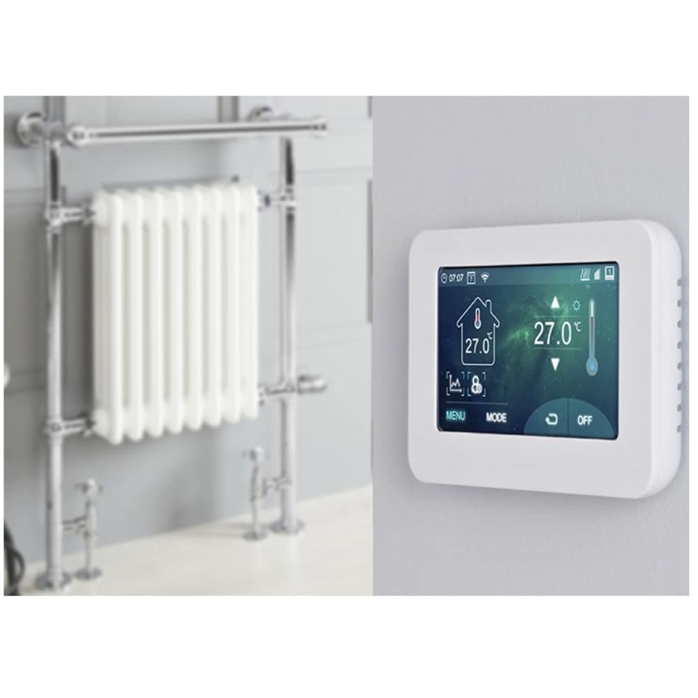 Milano Chrome & White Elizabeth Chrome White Dual Fuel Heated Towel Rail Wifi Thermostat Valves - 930Mm X 620Mm