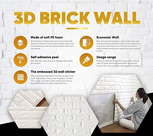 Image of Brick Wallpaper Self Adhesive PE Foam Brick Design 3D Wall Stickers Full Coverage DIY Wallpaper for Home Hotel Living Room Bedroom & CAF? Appx. 5.8Sq Feet 5
