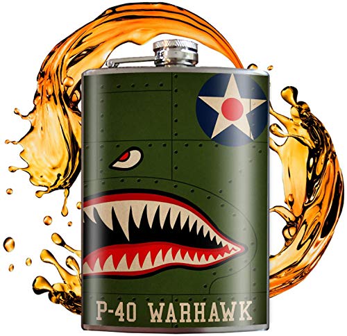 P-40 Warhawk - 8oz Flasks For Liquor For Men - Stainless Steel Flask For Women - Groomsmen Gifts - Plane Flask - Whiskey Flask - Alcohol Flask For Men - Funny Flask - Hip Flask - Trixie and Milo