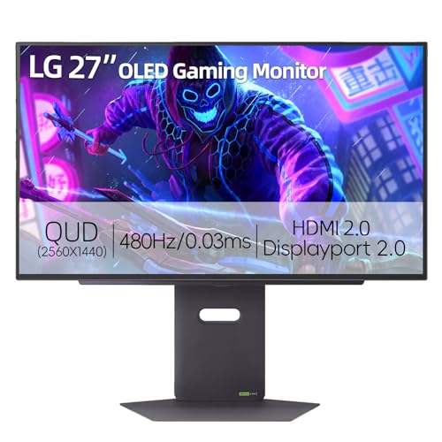 Image of LG 27 inch OLED QHD (2560 x 1440) Gaming Monitor, 480Hz, 0.03ms, FreeSync Premium Pro, G-Sync Compatible, DisplayHDR True Black 400, DCI-P3 98.5%, RGB Lighting, Adjustable Stand