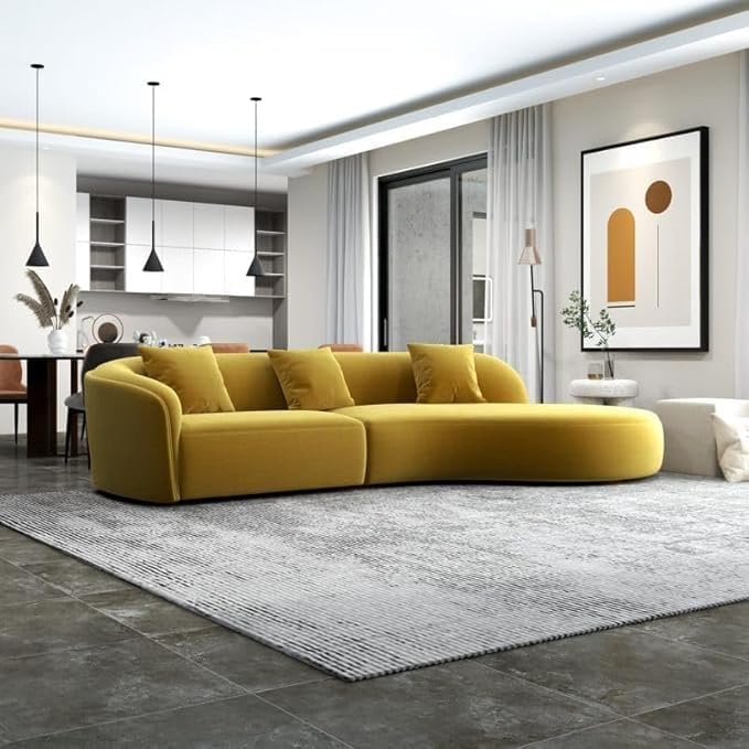 Image of Modern Classic L Shape Sectional Sofa Set, Chesterfield Style 4 Seater Sofa Set with Pillows for Living Room, Bedroom and Office, Office, and Hallway Colour (Yellow)