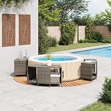 Solivagant Whirlpool-Umrandung Grau Poly Rattan und Massivholz Akazie, Pool Spa,Pool- Whirlpool-Zubehör, 43.8 kg-3270652