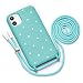 Produktbild QULT Handykette kompatibel mit iPhone 12 Mini Hülle mit Band Silikon Handyhülle mit Kette zum Umhängen Necklace Kordel Bumper Case mit Motiv Punkte Türkis