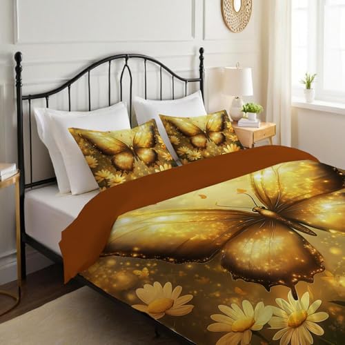 Linge de lit réversible or papillon 220x240cm en microfibre premium
