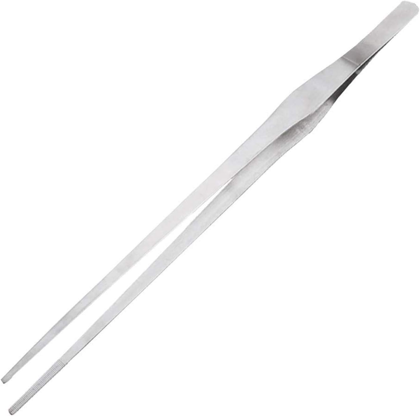 Comfecto 15 Inch Extra Long Tweezers Stainless Steel Straight Serrated Tip, Non Slip Reptile Feeding Tweezer Tongs Tool for Aquarium Aquascaping Cooking