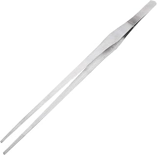 Comfecto 15 Inch Extra Long Tweezers Stainless Steel Straight Serrated Tip, Non Slip Reptile Feeding Tweezer Tongs Tool for Aquarium Aquascaping Cooking