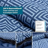 Skandika Deckenschlafsack Dundee Flanell | Baumwolle, Luxus-Qualität, koppelbar, Doppelschlafsack, 3 Jahreszeiten, bis -20°C, 220 x 80 cm/ 220 x 160 cm | Outdoor Camping Schlafsack (Indigo RV Links) – Ansicht 2