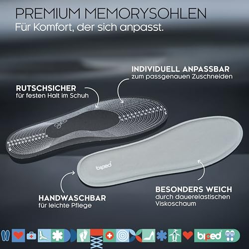 biped Memory Foam Einlegesohlen zum Zuschneiden - Weiche Komfort Einlegesohlen Herren & Damen - Memory Schaum Einlagen für alle Schuhe, Sneaker & Stiefel - Schuheinlagen für Sport & Alltag z2937