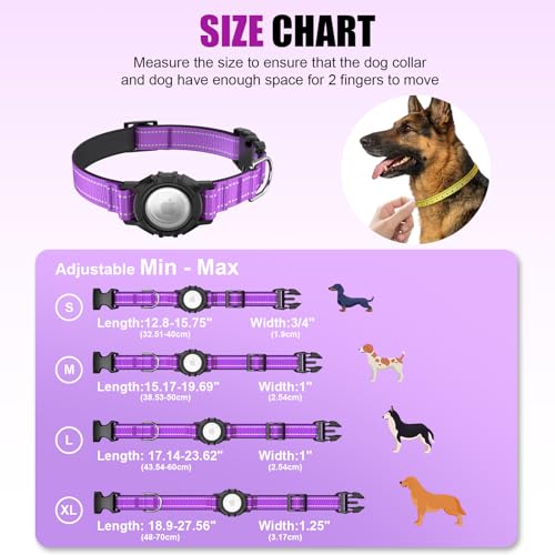 Image of AirTag Dog Collar, IP68 Waterproof Air Tag Dog Collar Holder (Purple, L) | Air Tag Dog Collars Reflective, Ultra-Durable, Comfortable Padded, Heavy Duty Dog Collars Collars for Small - Large Dogs