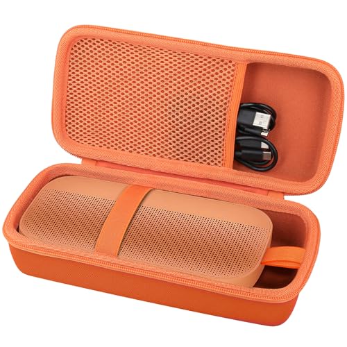 Image of co2CREA Hard Travel Case for Bose SoundLink Flex 2 /1 Speaker, Orange | Carabiner Attachment, Comfortable Handle, Detachable Shoulder Strap, Accessory Organization, Secure Protective Storage