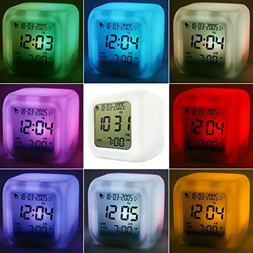DZT1968® 7 LED Color Temperature Change Square Digital Alarm Clock