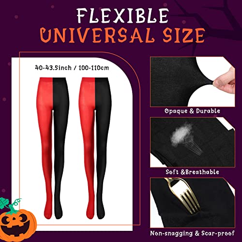 Tarpop 4 Pairs Halloween Two Toned Jester Tights Thigh High Opaque Stockings Pantyhose Jester Stockings Hosiery Leggings with Reinforced Toe for Party Cosplay2