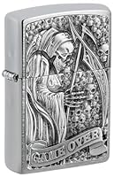 Zippo Sturmfeuerzeug - Reaper Game Over 3D, Brushed Chrome, Emblem - Nachfüllbar - Wiederverwendbar - Windfestes Design - Geschenkbox - Made in USA