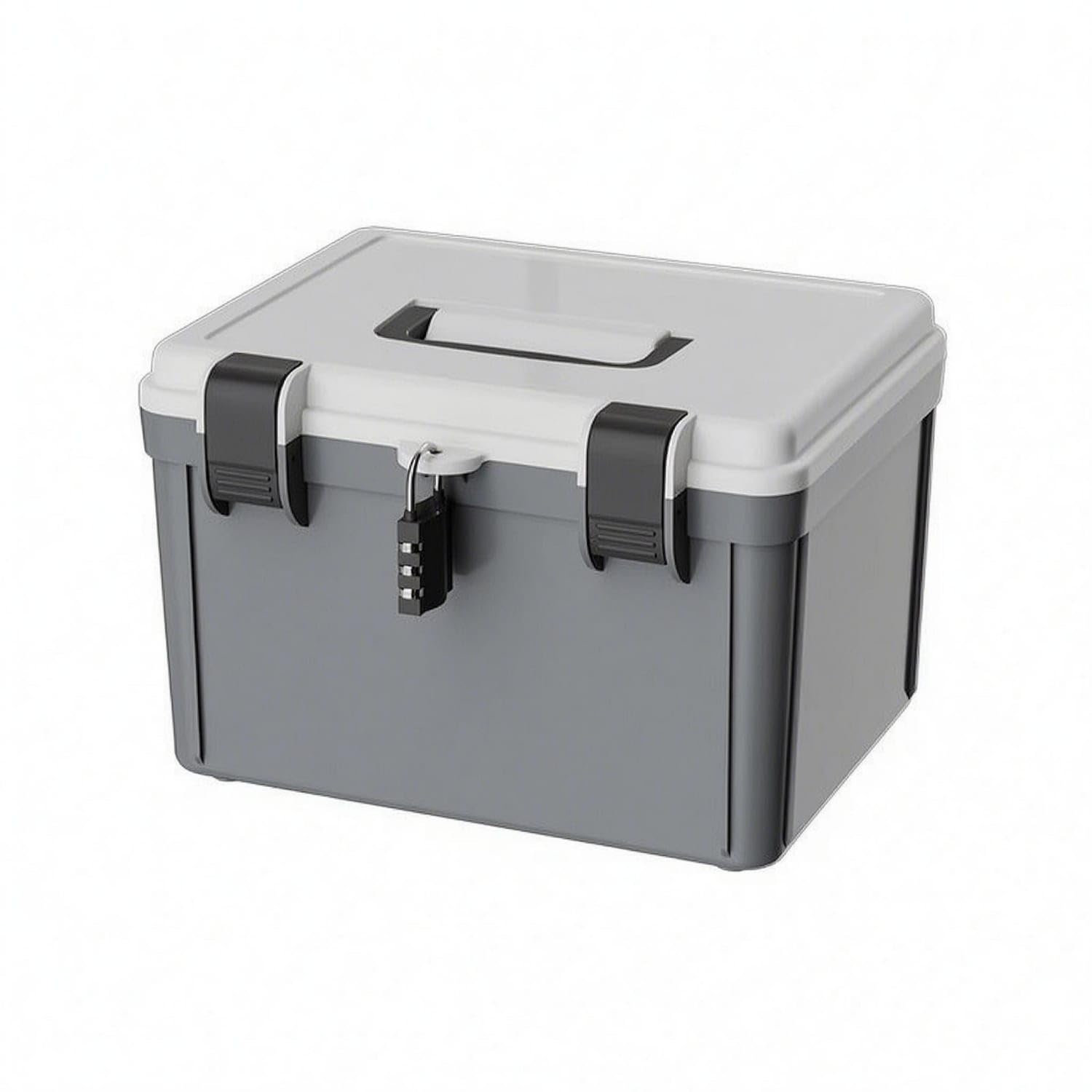 Built-in Handle Combination Lock Box Fitted Lid Lockable Storage Box Keyless Solid-Sided, M-Enamel Gray, Sealed Box-image-5