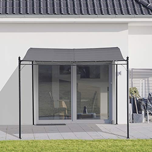 Outsunny Pergola tonnelle de Jardin auvent 3 x 3 m adossable métal Gris Polyester imperméabilisé Anti-UV Gris