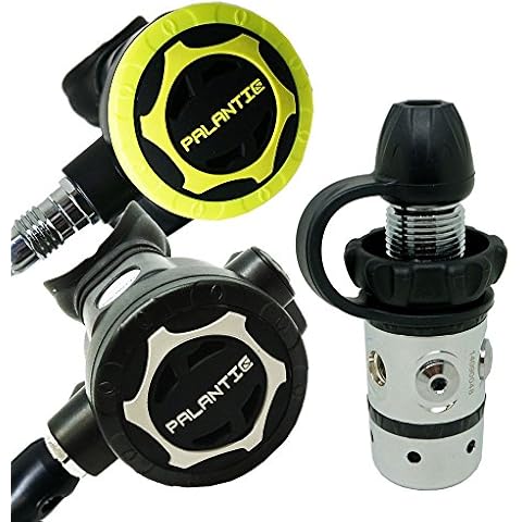 Palantic AS101 DIN Dive Regulator and Octopus Combo - Over-Balanced First Stage, Non-Adjustable Second Stage, Environmental Sealed, 36" Yellow Hose, Large Purge Button, High-Performance Scuba Gear Cover