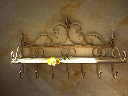 antikas – Mensola da bagno in ferro battuto, Mensola Con 1 + 7 asciugamano ganci, Venezia 1
