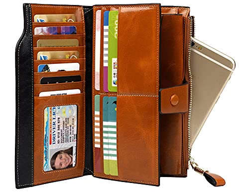 Women's RFID Blocking Wallet, Large Capacity Leather Bifold, 21 Card Slots, Snap Closure, Fits Phone, Card Holder2