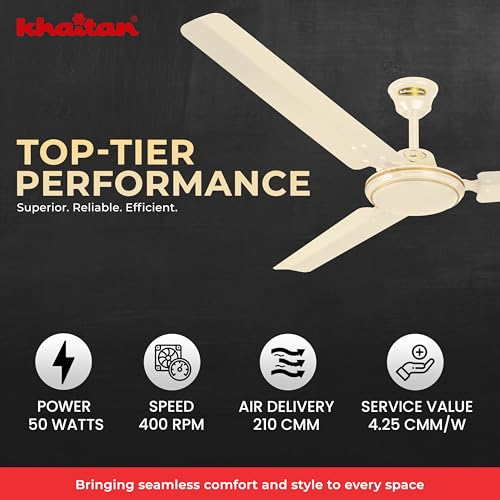 Image of Khaitan ECR - 1200mm Hi-Speed Ceiling Fan | Star Rated Energy Saving | Pure Copper Motor | Ultra-Durable | Silent Performance | Low Power Consumption | 2-Year Warranty | Off White, (Pack of 1)