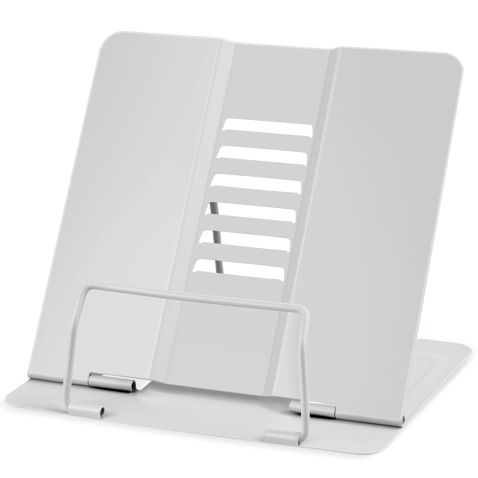 WUGU Soporte para Libros Metal, Soporte de Libro para Lectura para Niños, Soporte de Lectura Multifuncional para Atril de Lectura Guardar Borradores de Discurso, Libros de Texto, iPad, Recetas (Gris)