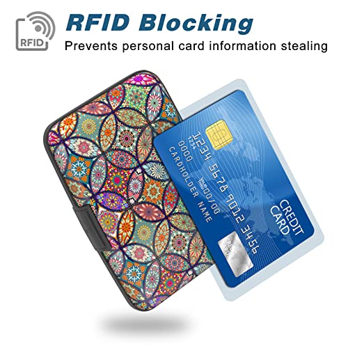 Image of Credit Card Holder, Mini Aluminum Card Wallet RFID Blocking Slim Metal Hard Card Case for Women Men, Pretty Mandala