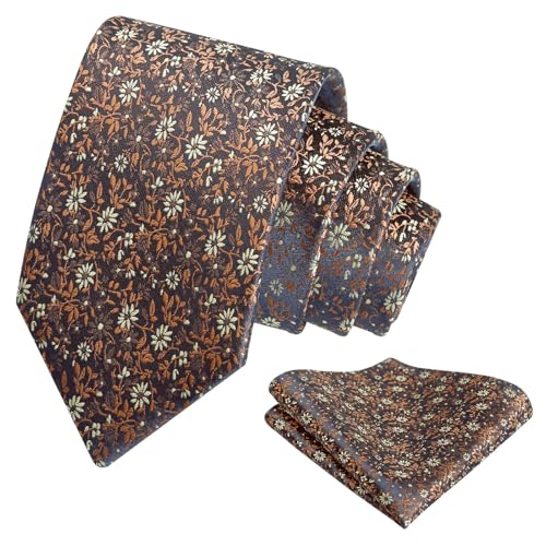 Image of Alizeal Mens 3.15inches Exquisite Floral Tie with Small Flower Printed Pocket Square