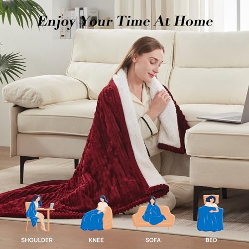 Westinghouse Heated Throw Blanket, Soft Flannel Sherpa Electric Blanket with 6 Heating Levels & 2-10 Hours Auto Shut Off, Fast Heating & ETL Certification, 50x60 Inch, Red
