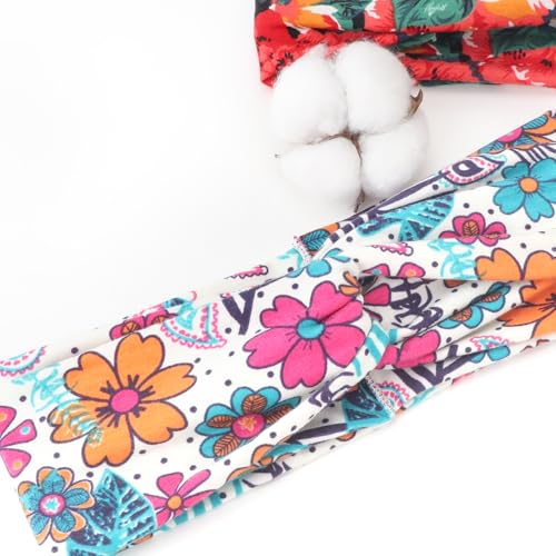 Image of DRESHOW 4 Pack Boho Non-Slip Headbands for Women Girls Yoga Workout Running Knotted Turban Floral Elastic Head Wrap